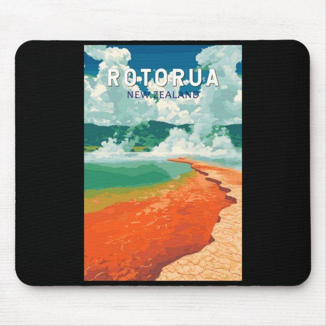 Rotorua New Zealand Illustration Travel Art Retro  Mouse Pad (Front)