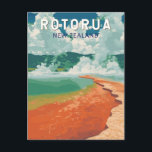 Rotorua New Zealand Illustration Travel Art Retro Postcard<br><div class="desc">Rotorua retro vector travel design. Rotorua,  a geothermal wonderland in New Zealand’s North Island,  is famous for its bubbling mud pools,  erupting geysers,  and rich Māori culture.</div>