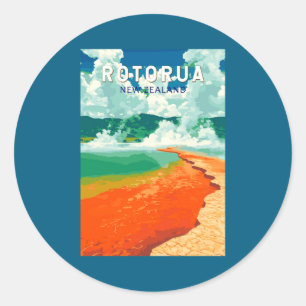 Rotorua New Zealand Illustration Travel Classic Round Sticker