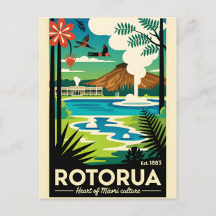 Rotorua New Zealand Retro Travel Poster Art Postcard