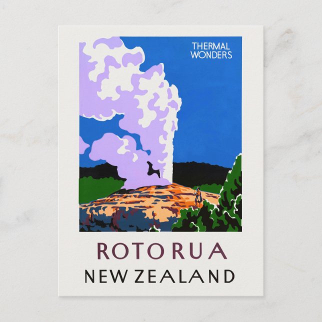 Rotorua New Zealand Vintage Poster 1930s Postcard (Front)