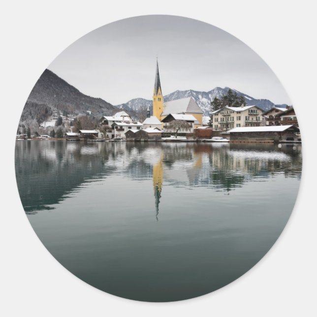 Rottach-Egern at the Tegernsee, Bavaria in winter Classic Round Sticker (Front)