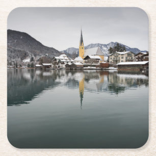 Rottach-Egern at the Tegernsee, Bavaria in winter Square Paper Coaster