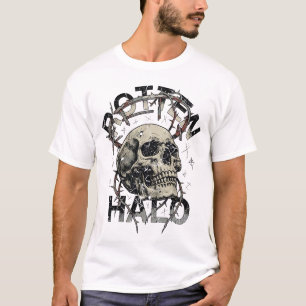 Rotten Halo Distressed Gothic Skull Graphic T-Shirt