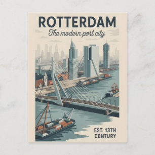Rotterdam Netherlands Retro Skyline Travel Postcard