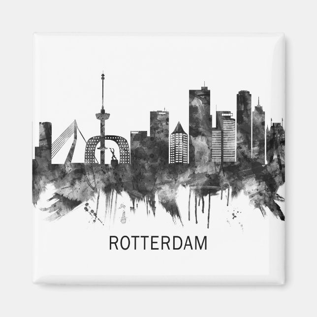 Rotterdam Netherlands Skyline BW Magnet (Front)