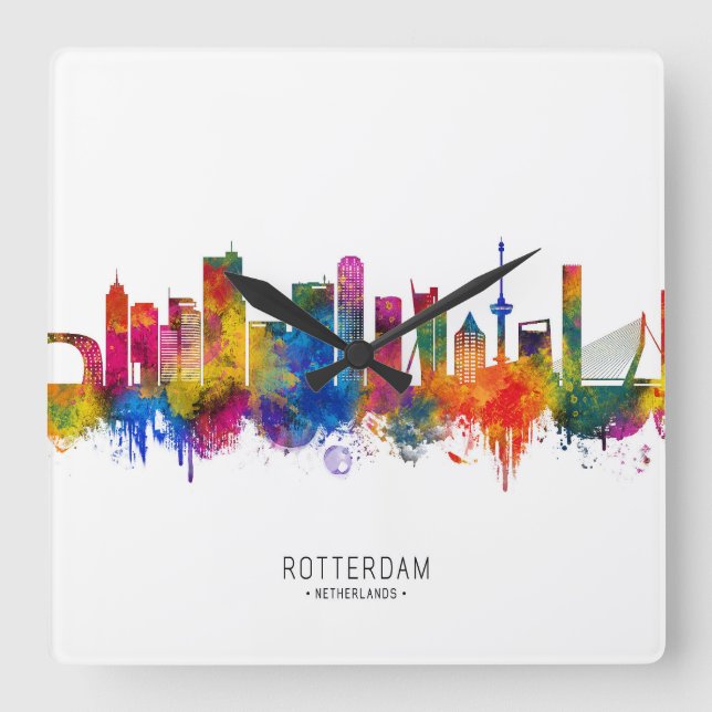Rotterdam Netherlands Skyline Square Wall Clock (Front)