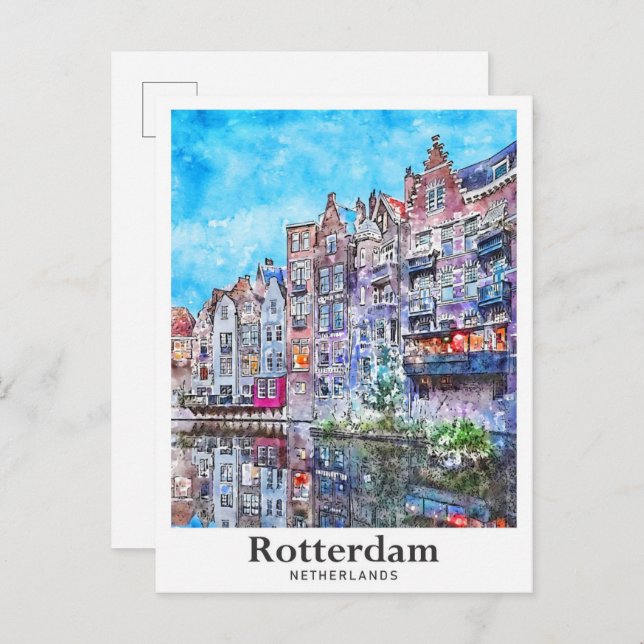 Rotterdam Netherlands Travel Watercolor Hand Drawn Postcard (Front/Back)
