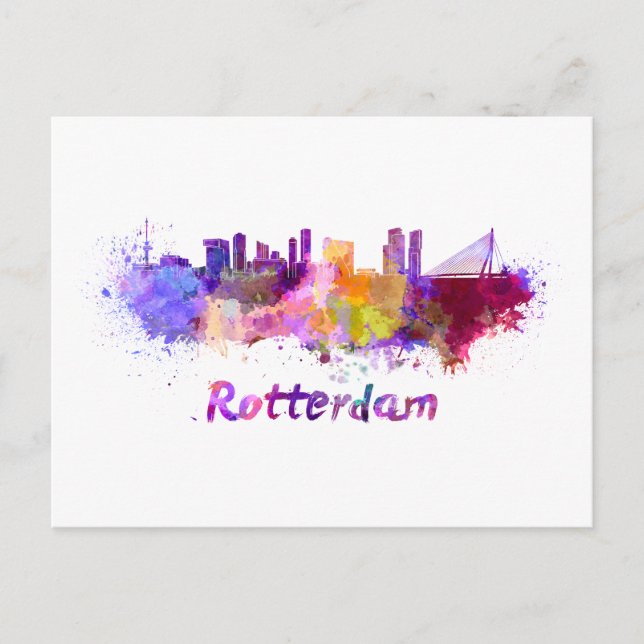 Rotterdam skyline in watercolor postcard (Front)