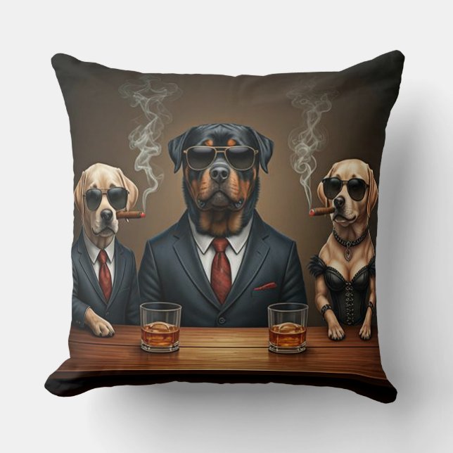 Rottie, Lab and Chihuahua Dog Meeting with Drinks Cushion (Front)