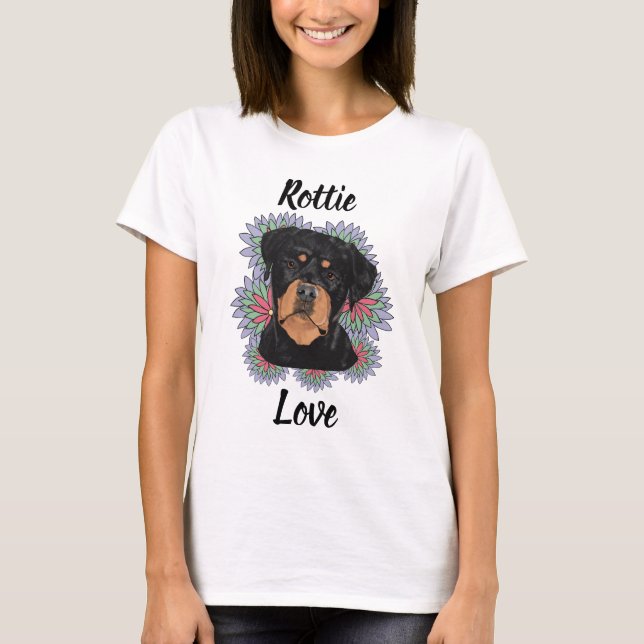 Rottie Love T-Shirt – Whimsical Rottweiler Art (Front)