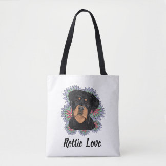 Rottie Love tote– Whimsical Rottweiler Art Tote Bag