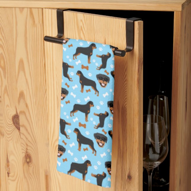 Rottie Rottweiler Blue Kitchen Towel (Thirds Fold)
