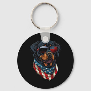Rottweiler 4th Of July American Flag Gles Stay Coo Key Ring