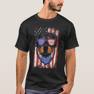 Rottweiler American Flag Art Usa Patriotic Dog T-Shirt