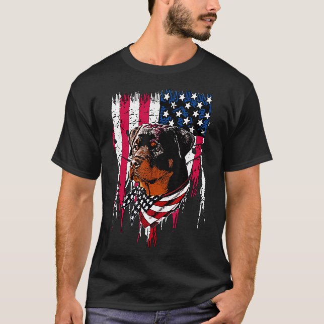 Rottweiler American Flag T-Shirt (Front)
