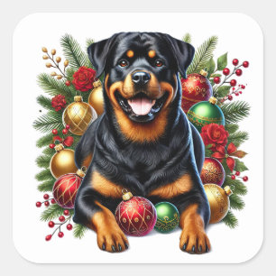Rottweiler Amid Christmas Ornaments Square Sticker