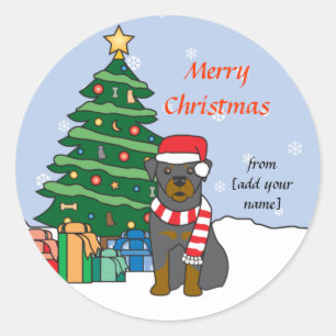 Rottweiler and Christmas Tree Classic Round Sticker