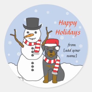 Rottweiler and Snowman Classic Round Sticker