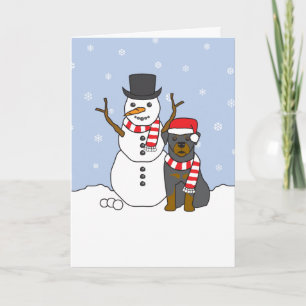 Rottweiler and Snowman Holiday Card