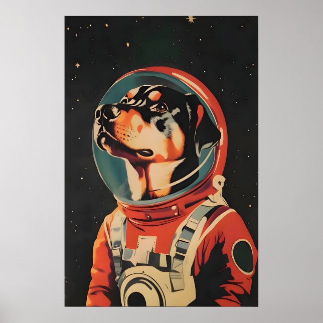 Rottweiler Astronaut Poster, Rottweiler Retro Poster (Front)