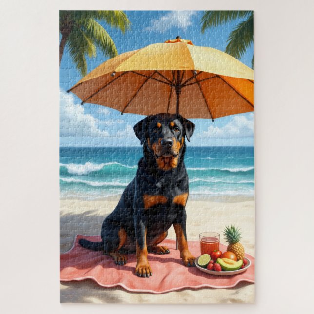 Rottweiler Beach Relax Scene Jigsaw Puzzle (Vertical)