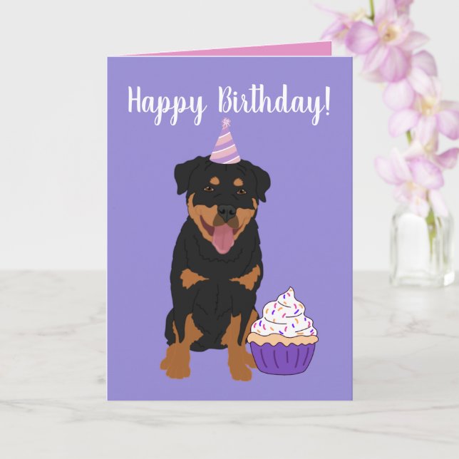 Rottweiler Birthday Card (Orchid)