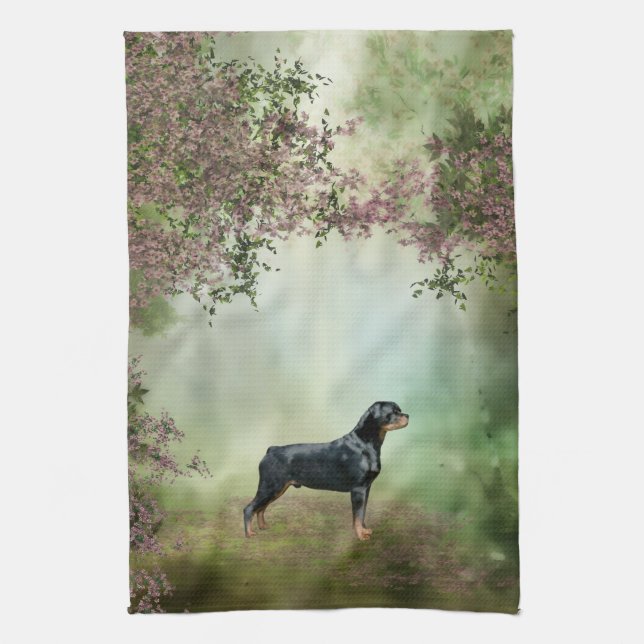 Rottweiler Blossom Kitchen Towel (Vertical)