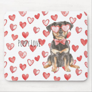 Rottweiler Brown Cream Dog Red Hearts Sunglasses Mouse Pad
