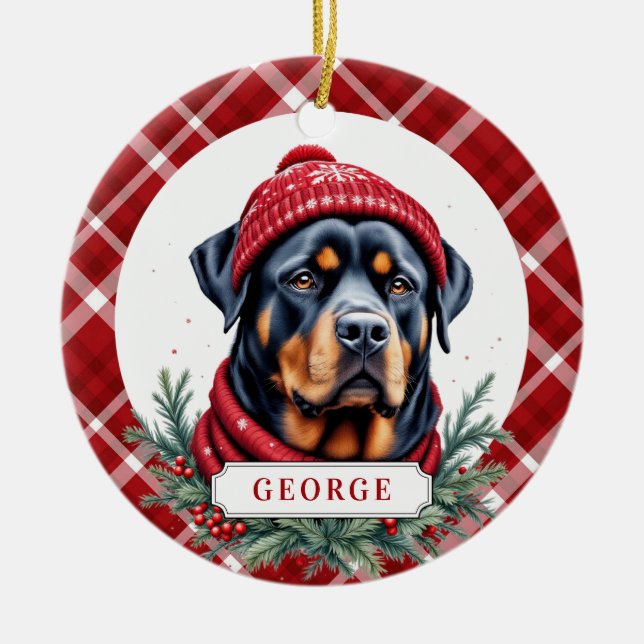 Rottweiler Ceramic Circle Ornament (Front)
