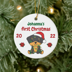 Rottweiler Christmas Babys first Christmas Ceramic Ornament