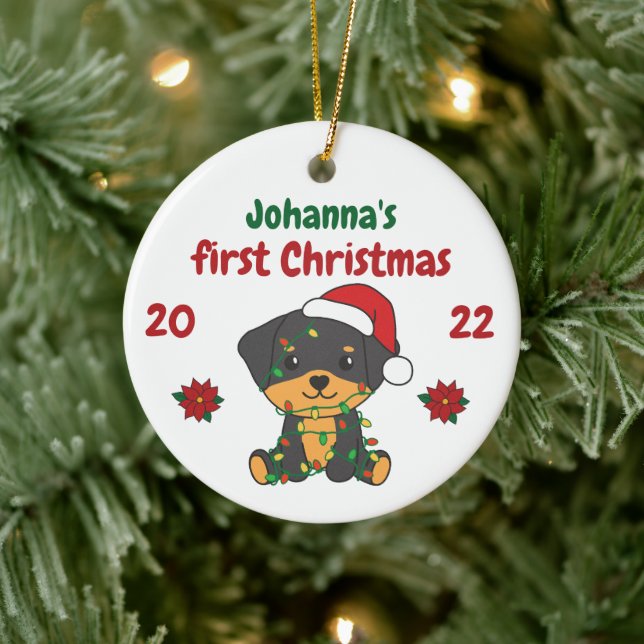 Rottweiler Christmas Babys first Christmas Ceramic Ornament (Tree)