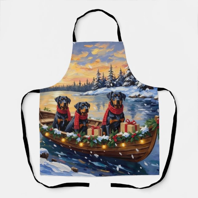 Rottweiler Christmas Boat Holiday Apron (Front)