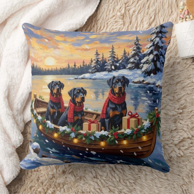 Rottweiler Christmas Boat Holiday Cushion (Blanket)