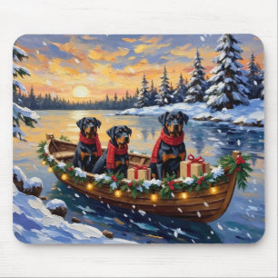 Rottweiler Christmas Boat Holiday Mouse Pad
