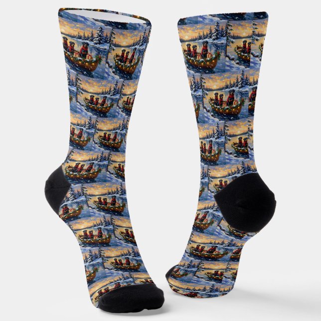 Rottweiler Christmas Boat Holiday Socks (Angled)