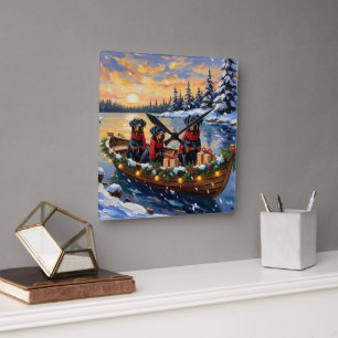 Rottweiler Christmas Boat Holiday Square Wall Clock