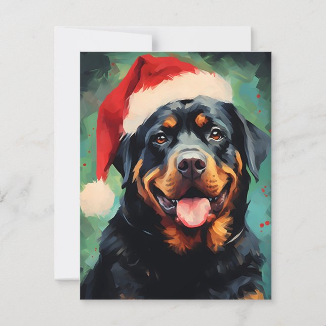 Rottweiler Christmas brush painting artwork Holiday Card (Front)