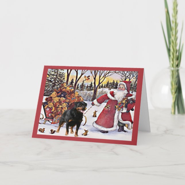 Rottweiler Christmas Card Santa Bears In Sleigh (Front)
