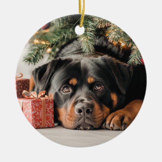 Rottweiler Christmas Ceramic Ornament (Front)