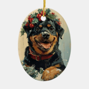 Rottweiler Christmas  Ceramic Ornament
