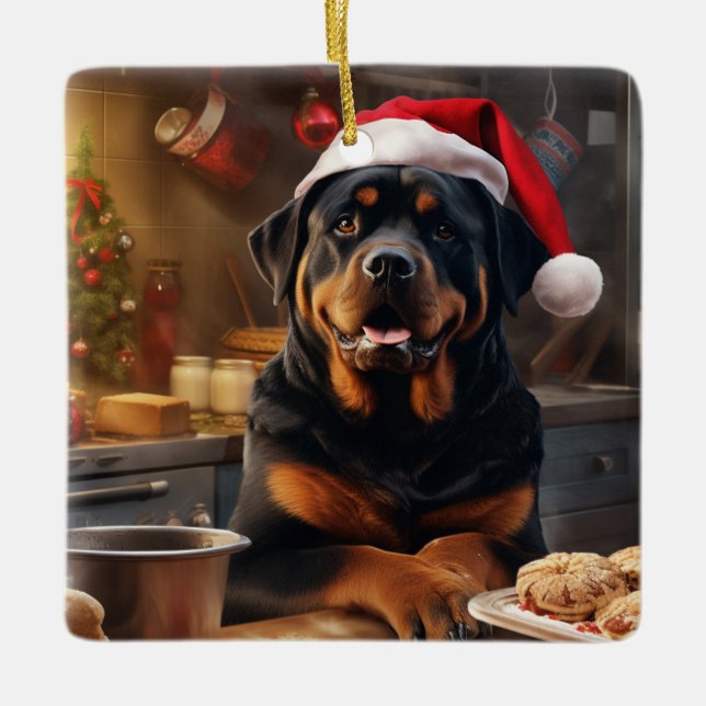 Rottweiler Christmas Cookies Festive Holiday Ceramic Ornament (Front)