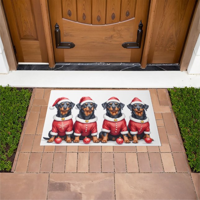 Rottweiler Christmas Dress Santa Hat Doormat (Outdoor)