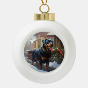 Rottweiler Christmas Festive Season Ceramic Ball Christmas Ornament