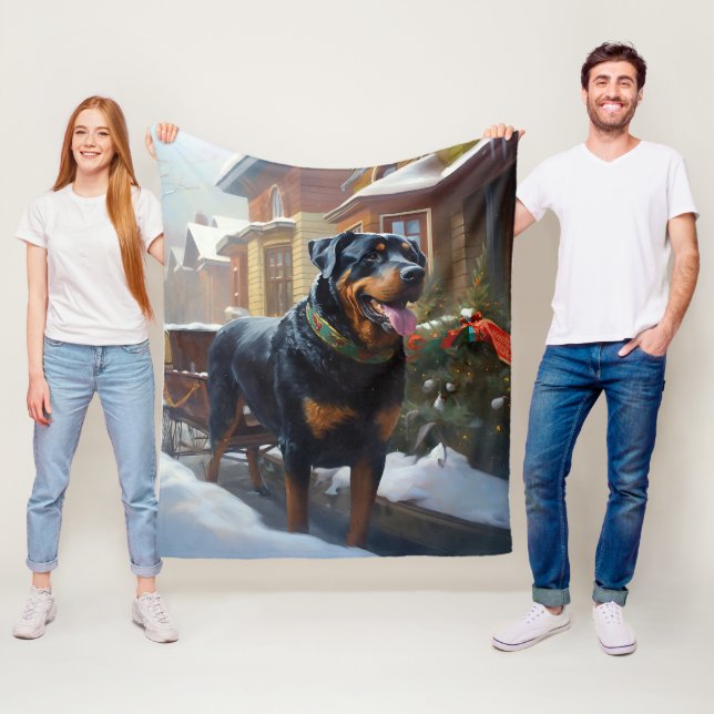 Rottweiler Christmas Festive Season Fleece Blanket (In Situ)