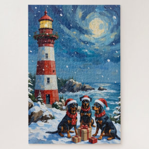 Rottweiler Christmas Lighthouse Holiday Jigsaw Puzzle