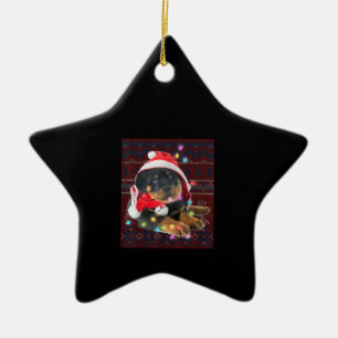 Rottweiler Christmas Lights Ugly Sweater Dog Lover Ceramic Ornament
