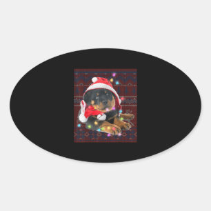 Rottweiler Christmas Lights Ugly Sweater Dog Lover Oval Sticker