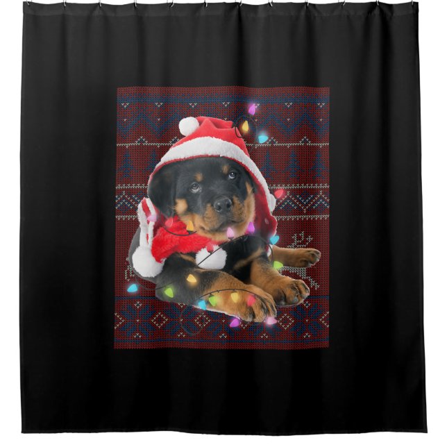 Rottweiler Christmas Lights Ugly Sweater Dog Lover Shower Curtain (Front)