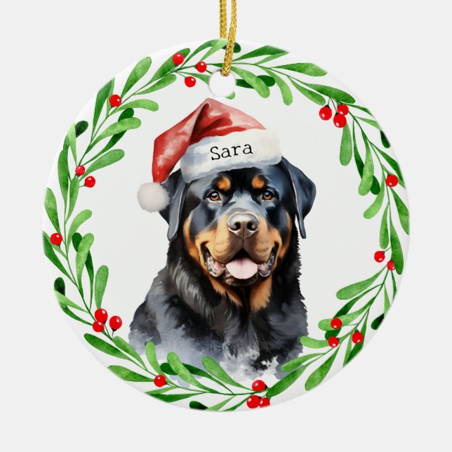 Rottweiler Christmas Personalised Monogram Name Ceramic Ornament (Front)